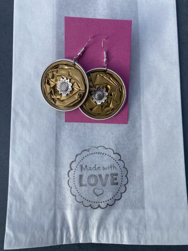 Made_by_DCH Upcycling Kaffeekapseln *Ohrringe mit Applikation* K+gold Applikation Sonnenblume