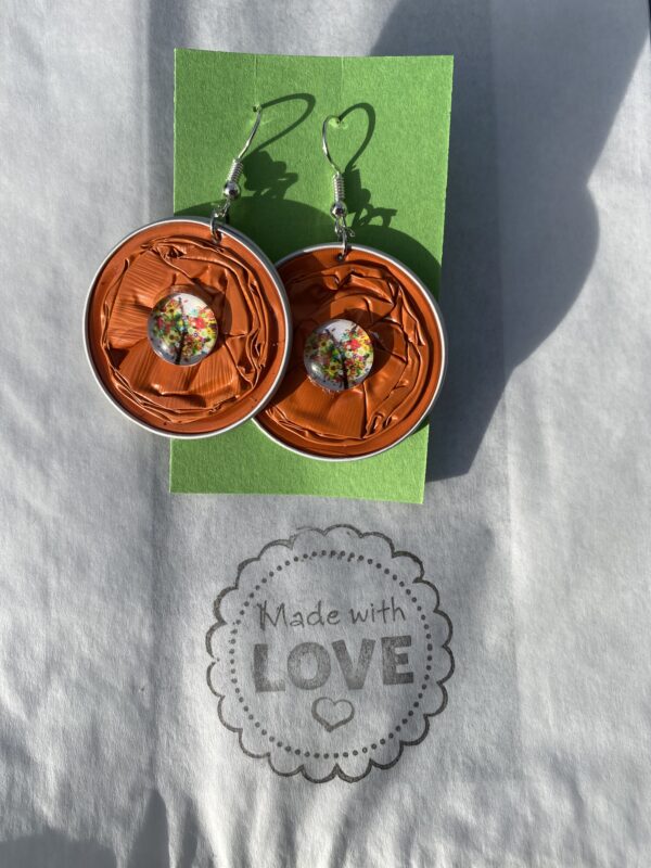 Made_by_DCH Upcycling Kaffeekapseln *Ohrringe mit Glascarbochon klein* K+ orange Glascarbochon Herz-Blütenbaum