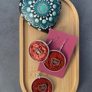 Made_by_DCH Upcycling Kaffeekapseln *Set Ohrringe und Kettenanhänger mit Applikation* K+ rot Applikation LOVE